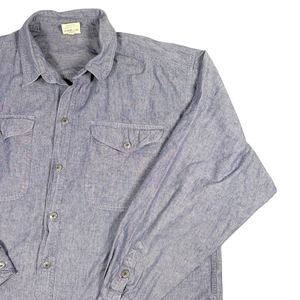 Vintage ACA Joe Mens XL Blue Chambray Cotton Long Sleeve Button Down Work Shirt